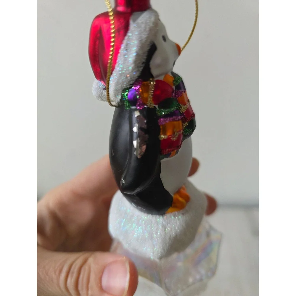 Unique glass penguin ice‎ glacier glitter ornament Xmas tree
